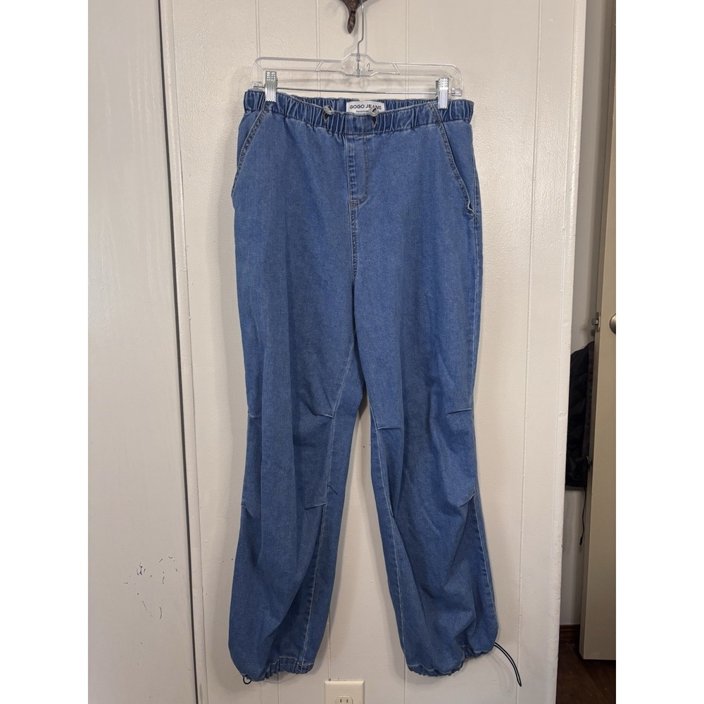 Gogo Jeans Parachute Women's‎ Pants Size 15/32 High Rise Wide Leg Blue Denim